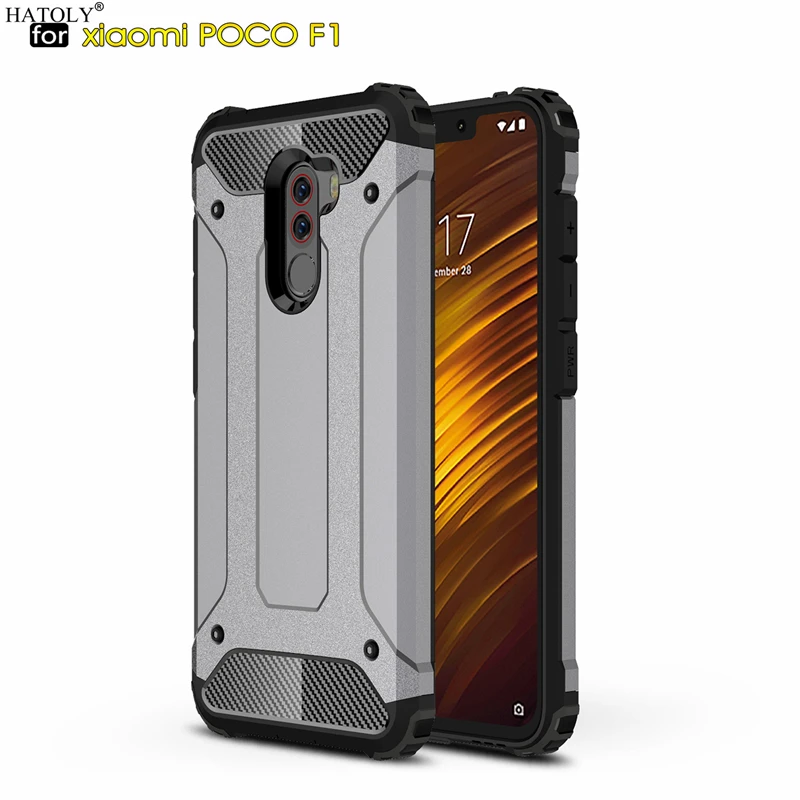 Gray HATOLY Coque Xiao mi Pocophone F1 чехол mi Little F1 Тяжелая Броня тонкий жесткий резиновый чехол силиконовый чехол для Xiao mi Pocophone F1 6,2" - Цвет: Gray