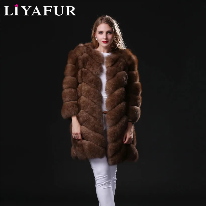 LIYAFUR Новая мода съемный рукав пальто натуральная натуральный мех песца длинные