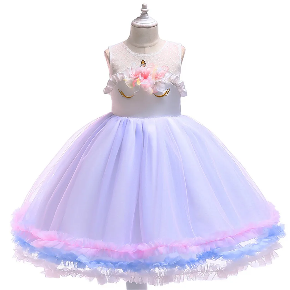 

Причудливое детское платье из тюля с единорогом для девочек, бальное платье, детское платье принцессы с цветами для девочек, свадебные кост...