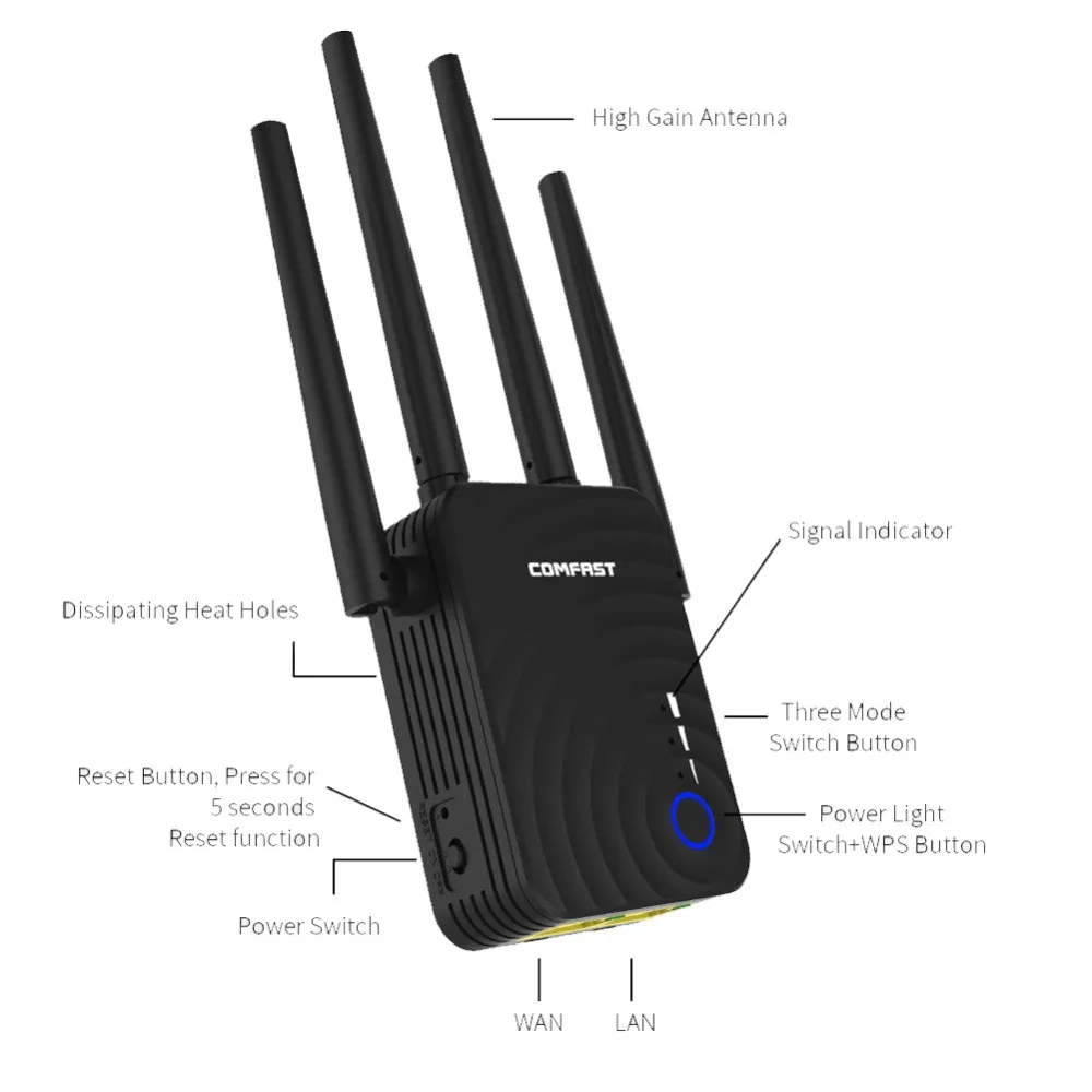 Лидер продаж-Новые 4 * 2dbi 1200 Мбит/с Беспроводной расширитель Wi-Fi