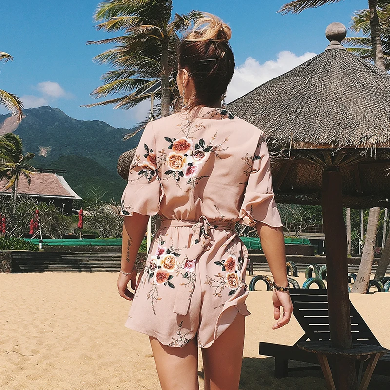 Летний комбинезон 2018 Новая мода пляжные Boho печати Комбинезоны Плюс Размер для