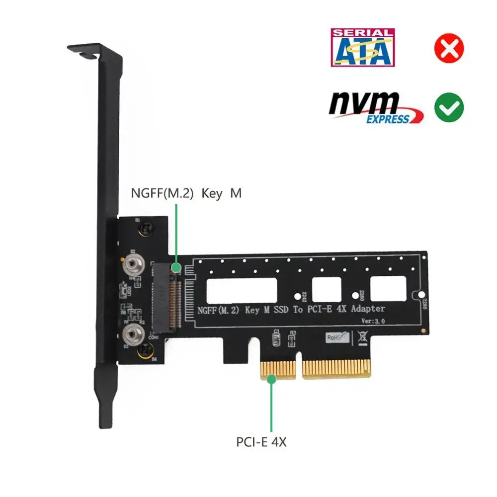 Адаптер хоста M.2 NGFF PCI e nvme SSD к Express 3 0x4 с радиатором адаптер x4 key M E 4X|Платы