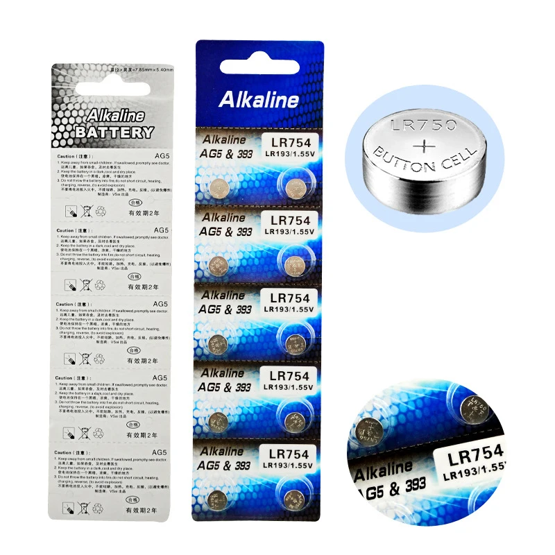 1 карты 10 шт./лот AG5 LR754 Li-Ion Батарея LR48 L750 393 SR754 193 398A кнопка плоский круглый аккумулятор батареи Электронные массажное кресло