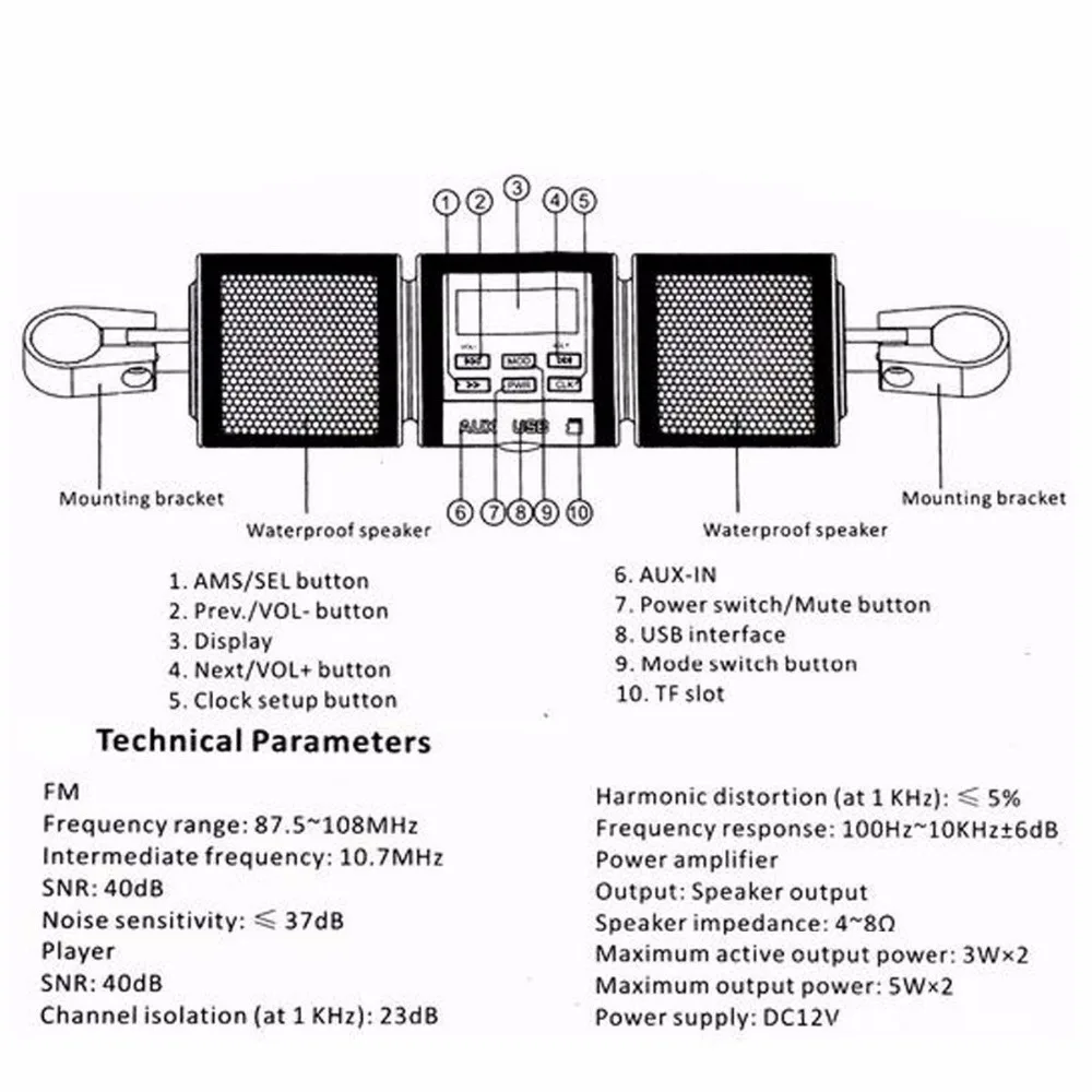 Мотоцикл Bluetooth аудио звуковая система MP3 FM радио Низкий бас стерео колонки