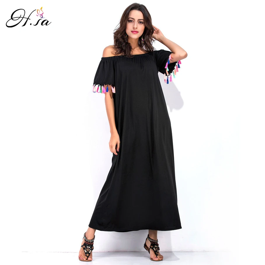 H. SA Лето Boho Стиль Женщины Длинные Платья Макси С Плеча свободные Негабаритных