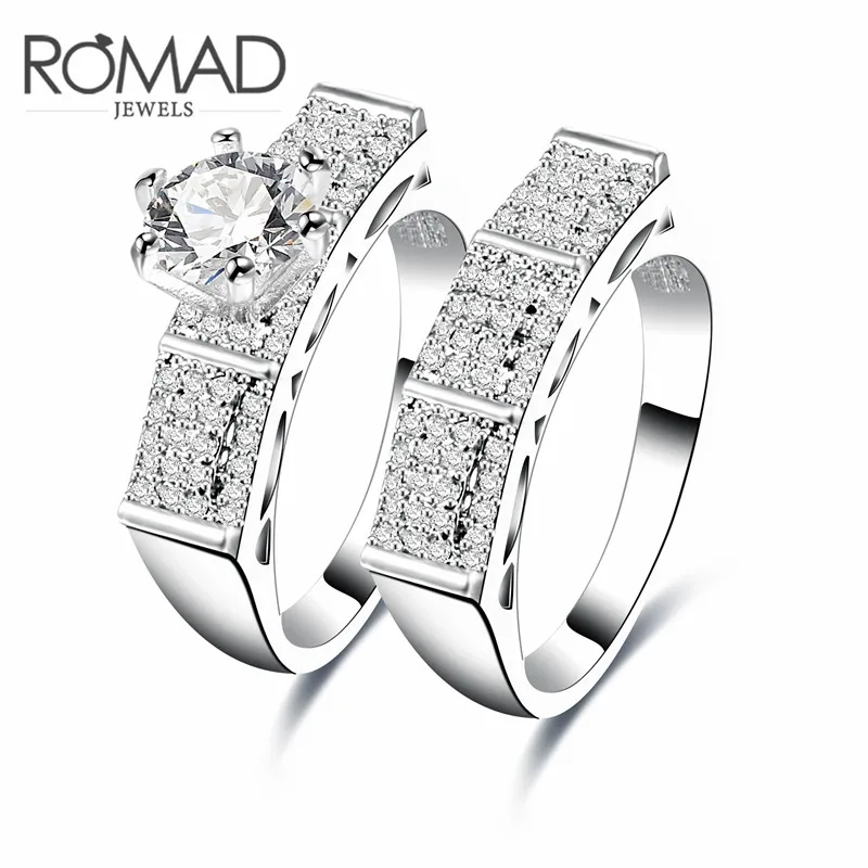 ROXI ROMAD Brand White Gold Color Lovers Rings For Women Charm Full AAA Zircon Crystal Ring Set Wedding Bridal Jewelry Bijoux | Украшения и