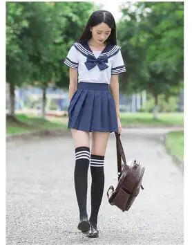 short top skirt sock Новая модная школьная форма для девочек, японская школьная форма для старшей школы, Корейская школьная форма, набор юбок для девочек - Цвет: short top skirt sock