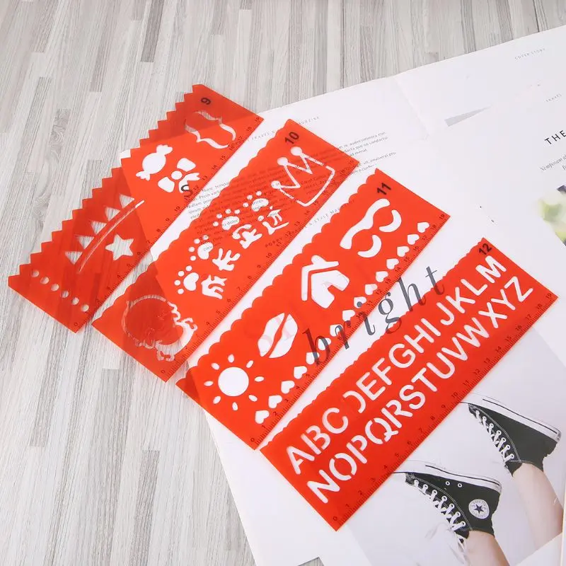 12 шт. Детские Мультяшные формы для рисования линейка пластиковые детские