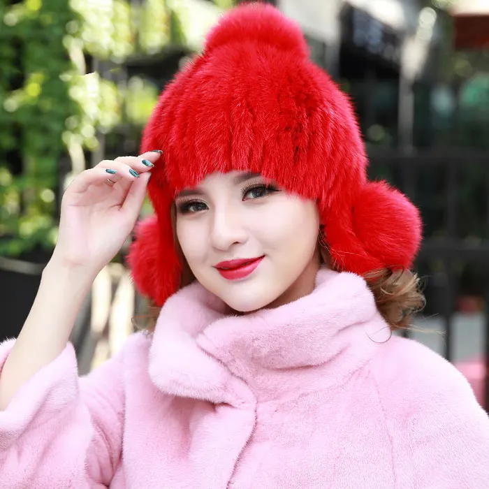 Новая норковая меховая тканая шапка-ушанка зимняя теплая Милая шапка |