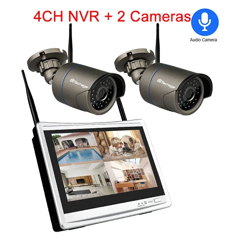 4CH NVR 2 Cameras Techage 4CH 1080P беспроводная камера безопасности 1" lcd NVR 2MP ИК Открытый водонепроницаемый CCTV Wifi камера видеонаблюдения комплект - Цвет: 4CH NVR 2 Cameras
