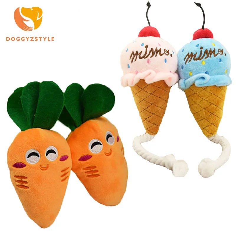 Собака пищащая игрушка плюшевая морковка мороженое стиль щенок оранжевый
