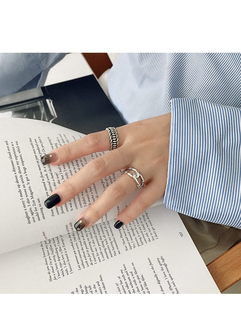 SHANICE 925 Серебряное Открытое кольцо для женщин регулируемые INS винтажные твист тканые геометрические овальные бусины крутые Панк ювелирные изделия подарок