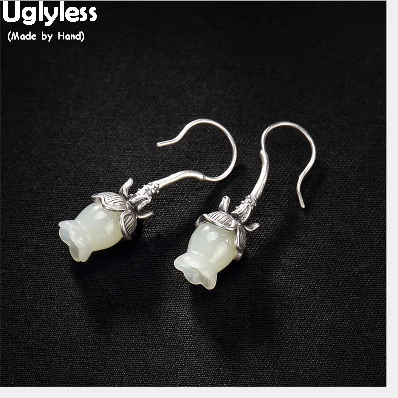 Uglyless Lily of the Valley цветочные серьги для женщин ручной работы белые серьги с нефритом Твердые 925 Серебряные тонкие украшения тайские серебряные