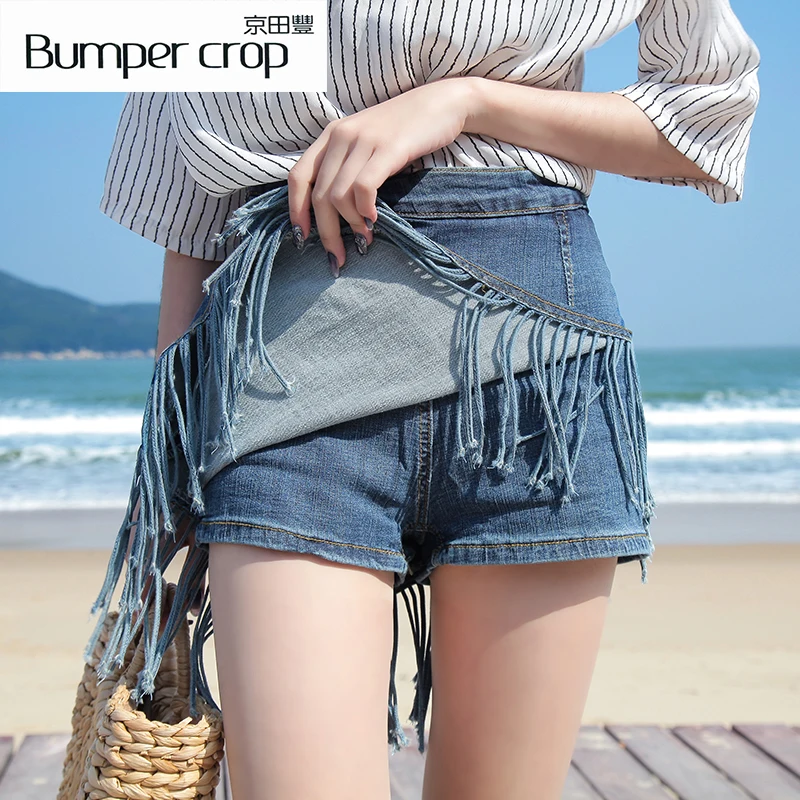 BUMPERCROP Tassel Карандаш Мини юбка в стиле Харадзюку деним bodycon уличная одежда Твердые