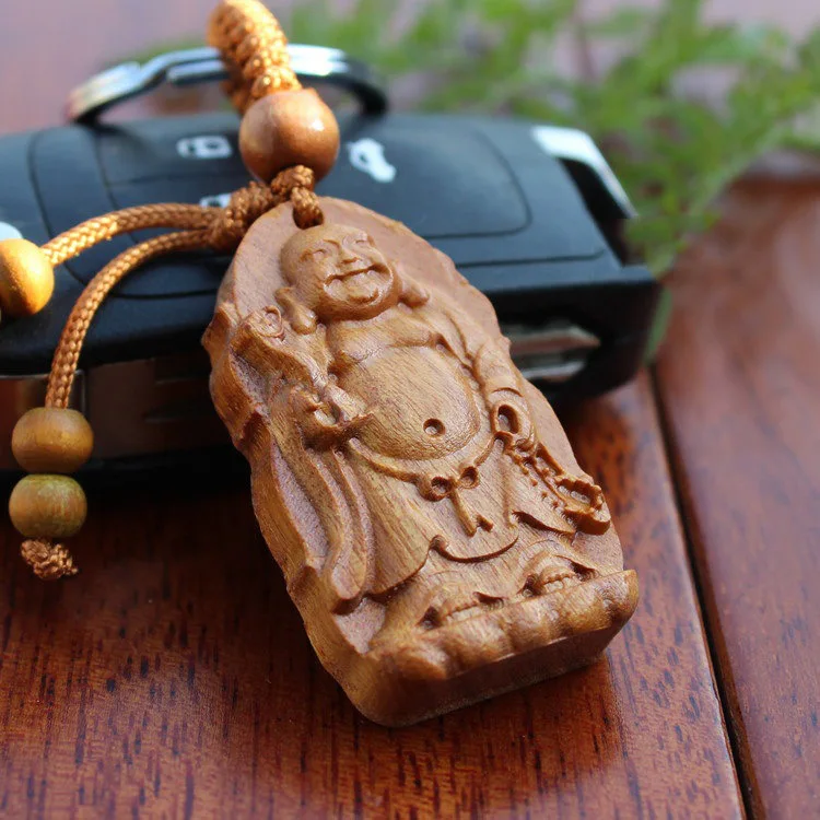 New year gift Fortune Lucky Keychain wood buddhist Car/Bag/Purse Keyring Amulet Buddha Pendant Wooden woodwork key ring | Украшения и