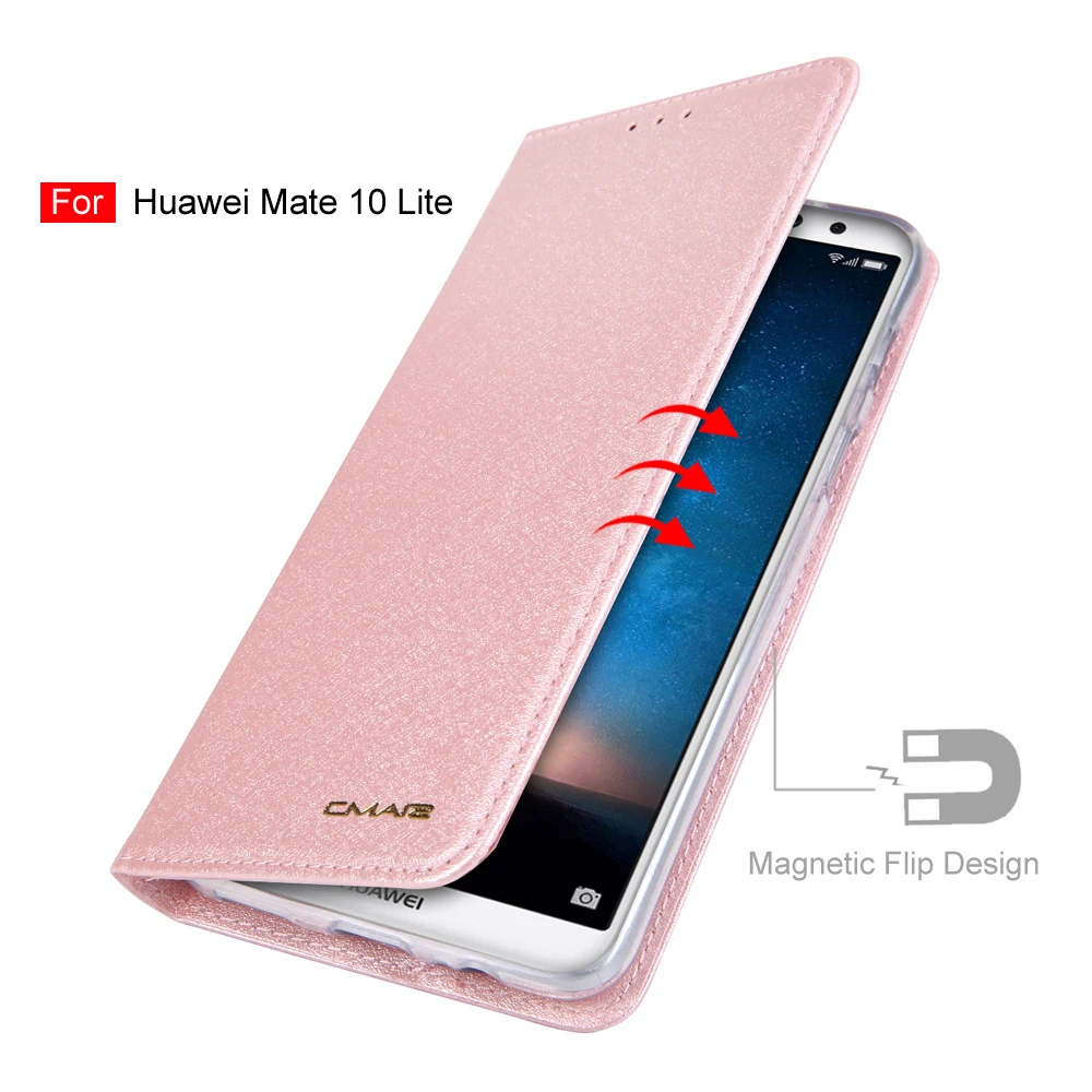 Магнитный Шелковый кожаный флип-чехол для Huawei Mate 10 Lite роскошный чехол-бумажник
