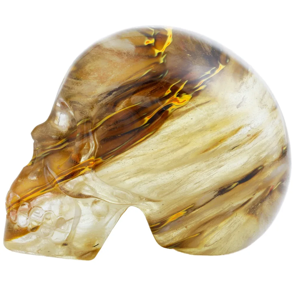 

TUMBEELLUWA Volcano Cherry Quartz Carved Skull Healing Crystal Stone Statue Figurine Decor 3''