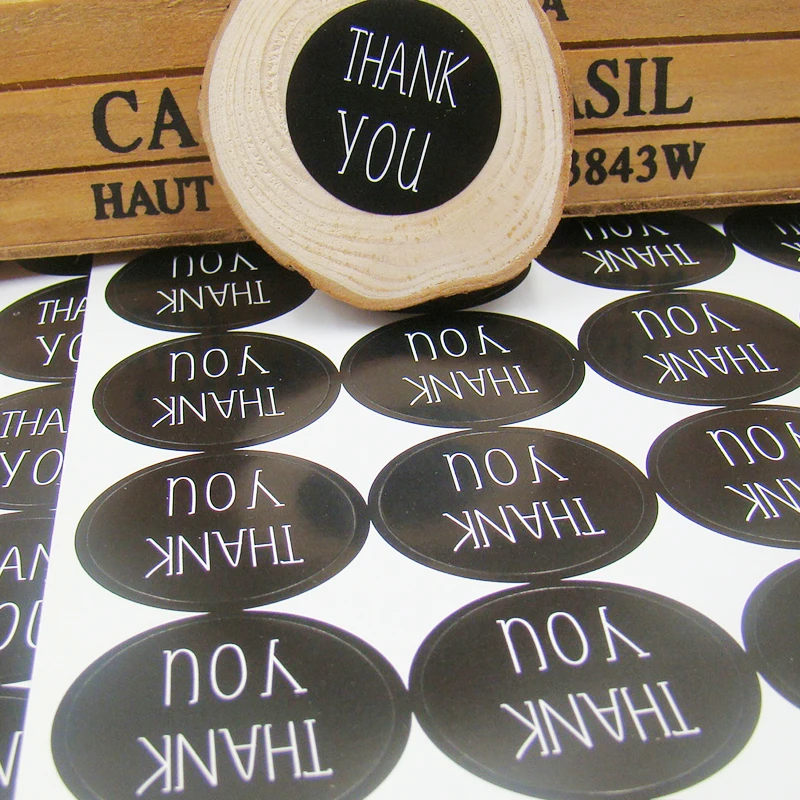 300PCS/Lot 3cm Diameter Black Paper Thank You Sticker Labels Self-adhesive DIY Hand Made For Cards/Jewelry/Box/Gift/Bakes | Дом и сад