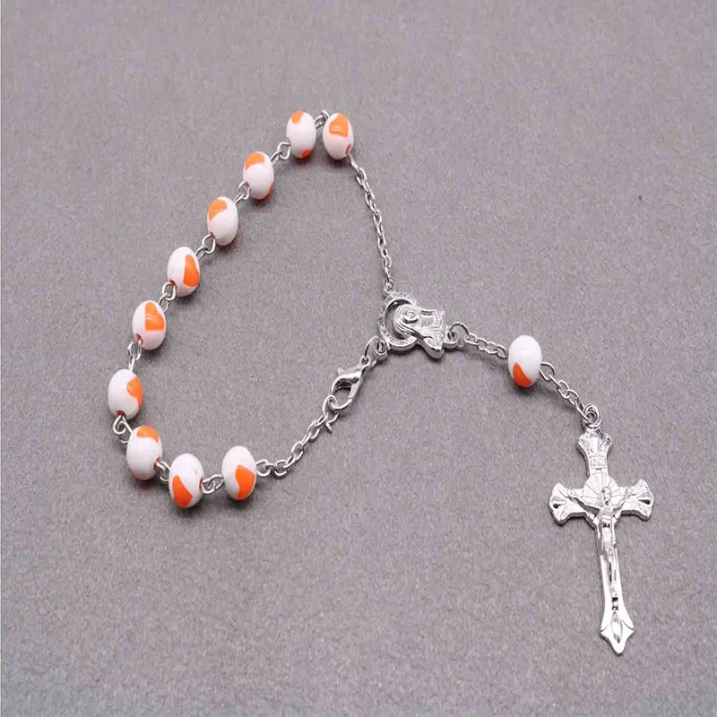 Браслет из 8 мм Love Beads Cross Rosary браслет Christ Jesus Подвеска Центр Марии и перекрестный