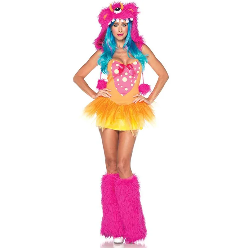 

Wholesale Adult Womens Sexy Pink and Orange Monster Fancy Dress Costume Outfit
