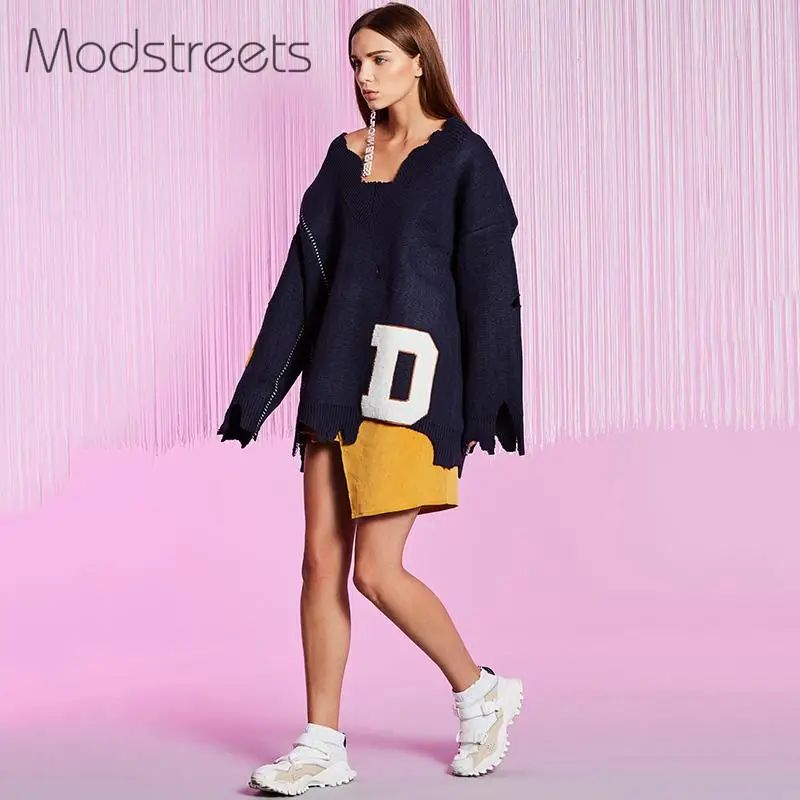Modstreets, женские свитера и пуловеры, вязаный свитер, женский свитер с асимметричными манжетами, свободный свитер с длинным рукавом