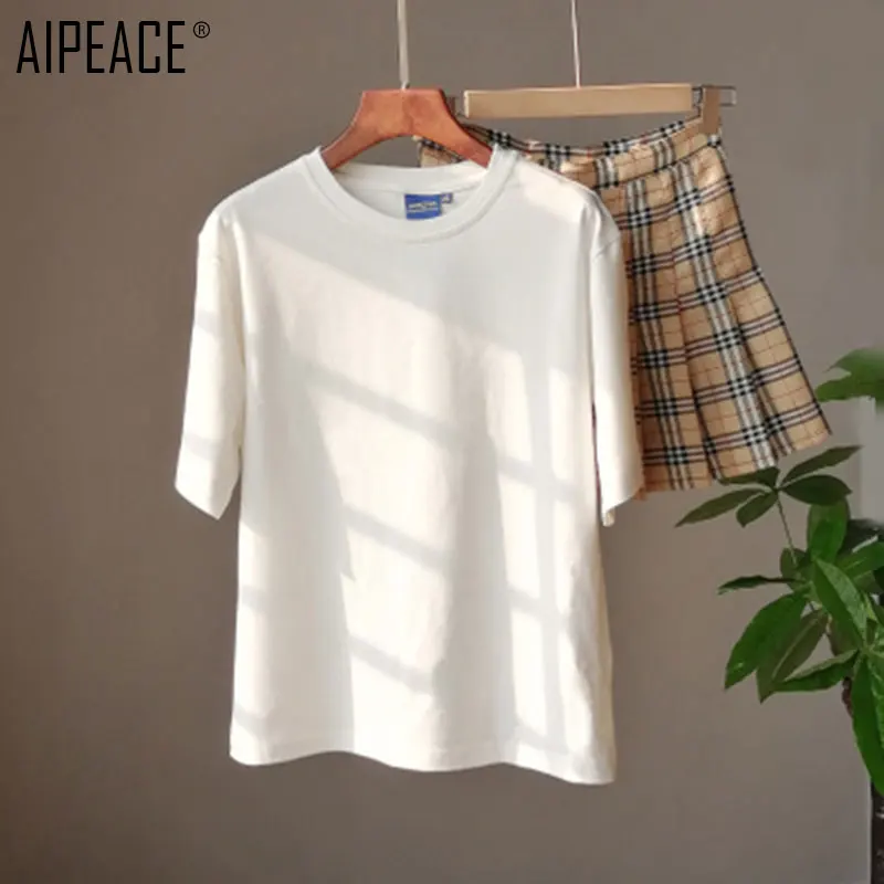 AIPEACE/Летняя модная женская футболка из чистого хлопка Женская Однотонная с