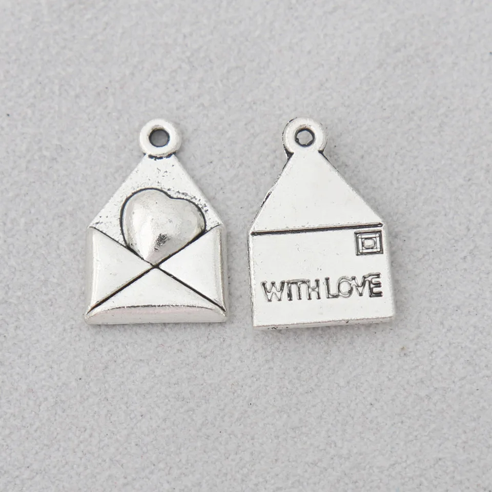 

RAINXTAR Fashion Alloy WITH LOVE Stamped Envelope Charms 100pcs 12*18mm AAC1291
