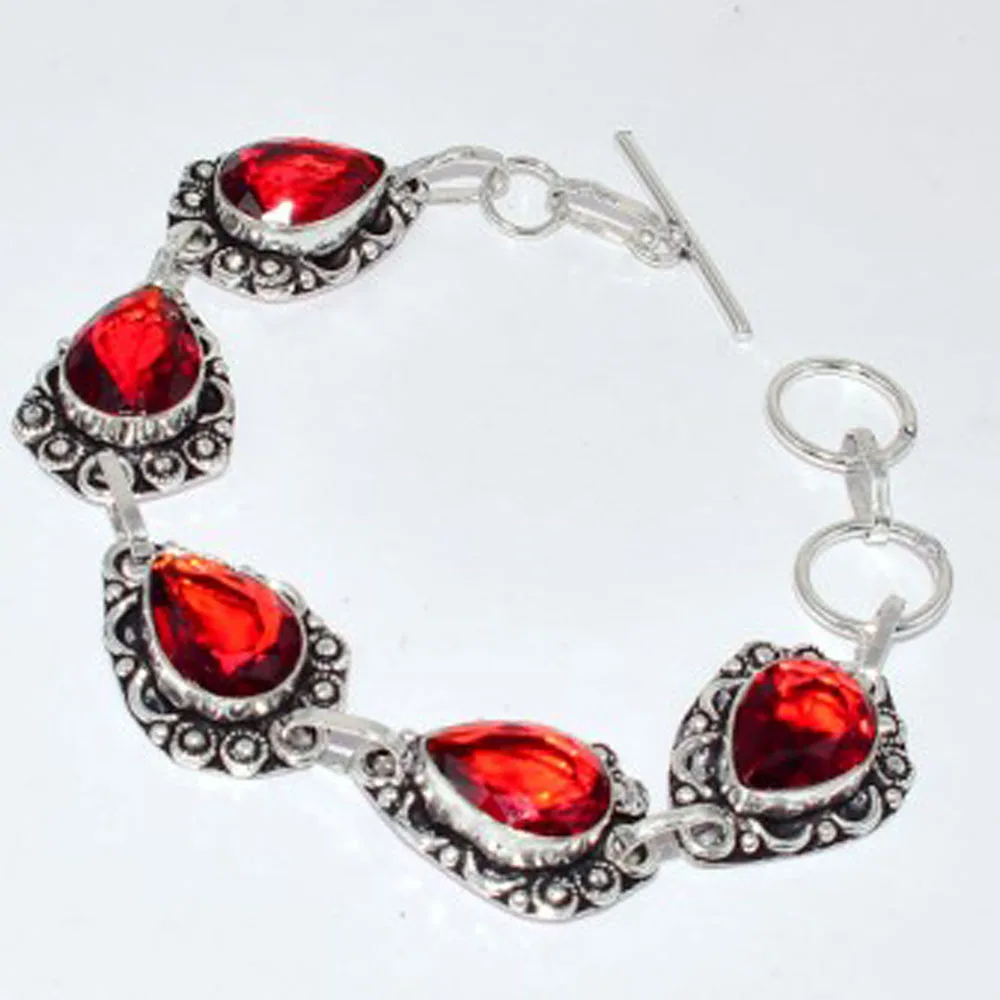 

Garnet Bracelet Silver Overlay over Copper, 20cm , B3182