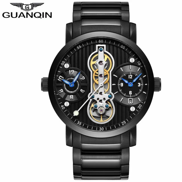 D4 GUANQIN Tourbillon, новинка, Автоматический Скелет, Relogio Masculino, спортивные мужские часы, водонепроницаемые, дайвер, деловые часы, 16103 A - Цвет: D4