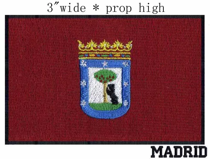 

Madrid, Spain Flag 3"wide shipping/farming rights /strawberry tree patch/black bear