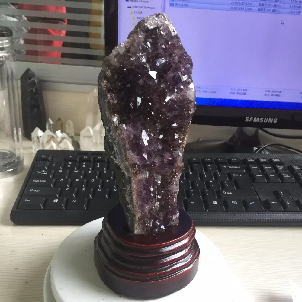 755 г натуральный ясным и Purply Аметист Geode образцов грубые минералы камень расти вместе с кварц точка дома Decotation