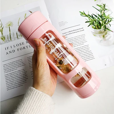 420ML Pink Портативная уличная дорожная офисная стеклянная бутылка для воды термостойкие спортивные дорожные бутылки креативная пластиковая стеклянная чашка - Цвет: 420ML Pink