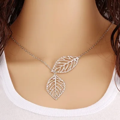 

Hot Fashion Gold Silver Plated Chain Necklace for women Leaf Casual Beads Long Strip Pendants Gifts Necklaces Jewelry
