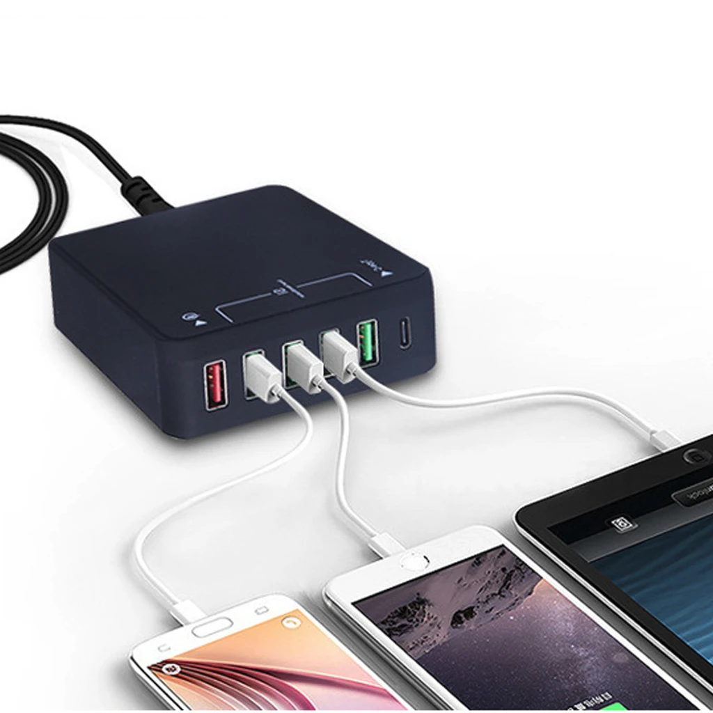 6-Порты и разъёмы 60 Вт Тип-C зарядка через usb станции, настенный адаптер быстрозарядная станция с док-станция Qualcomm Quick Charge 3,0 и Тип C