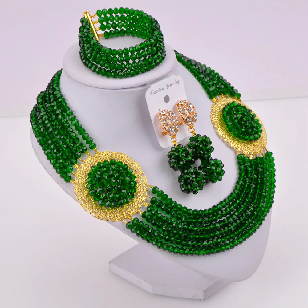 Темно-зеленые модные африканские бусины набор ювелирных изделий с кристаллами