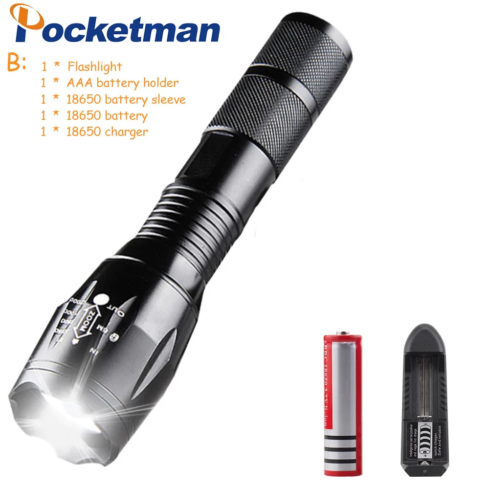 Type B Самый яркий 5-режим Pocketman T6/L2/V6 светодиодный вспышка светильник с зарядным устройством масштабируемый заряжаемый фокус светильник фонарь Фонари 1*18650 - Испускаемый цвет: Type B