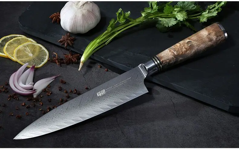 62HRC японские ножи шеф-повара дамасский нож, кухонный нож Дамаск VG10 ножи из нержавеющей стали 67 слоев теневой древесины Медный гвоздь