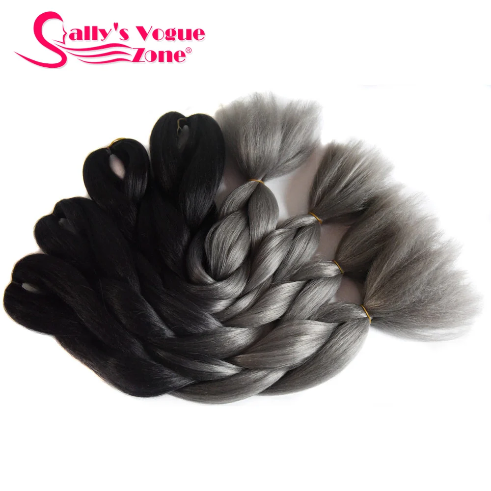 Sallyhair, 24 дюйма, Омбре, плетение волос, 3 тона, черный, синий, серебряный цвет, огромные косички, высокотемпературное волокно, синтетические волосы для наращивания - Цвет: T1B/350
