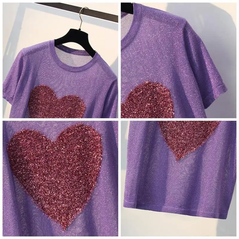 Heart Embroidery Women Sweaters Ice Cool Rayon Woman Pullovers 2019 Thin Knitting Tops O-neck Short Sleeve Tees White | Женская одежда