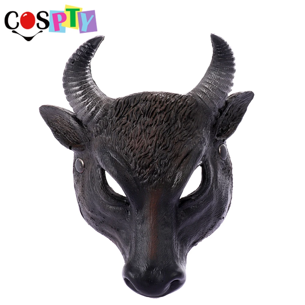 Cospty Хэллоуин одеваются реквизит из пенополиуретана черный буйвол лицо с рогом
