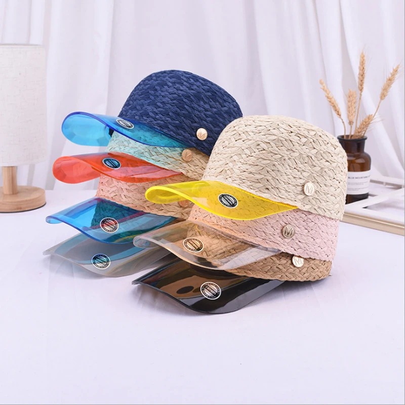 2019 New Summer Female Handmade Straw Patchwork Transparent Pvc Fashion Equestrian Cap Women Leisure Anti-UV Sun Hat | Аксессуары для