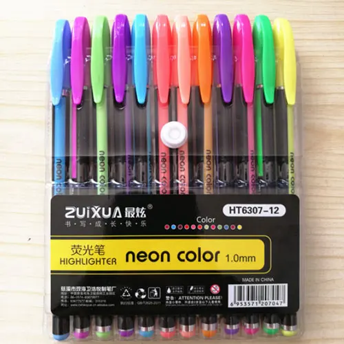 12 pcs Highlighter 12 шт./компл. Цвета гелевые ручки 48-Цвет заправка гелевая ручка с блестками, способный преодолевать Броды для взрослых Цвет ing книги журналы для рисования маркер для рисования стационарный ручка - Цвет: 12 pcs Highlighter