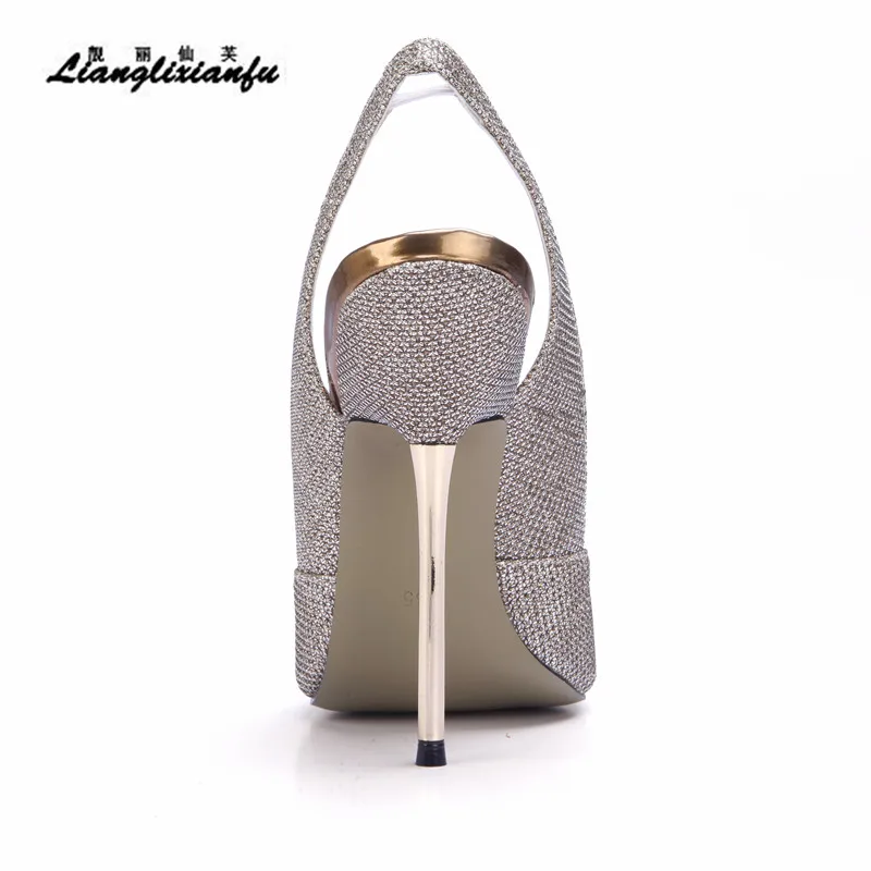 

LLXF Summer Sequins Sandals zapatos Stiletto Ladies Peep Toe Shoes women 11cm thin High-Heeled female Pumps Plus:35-41 42 43
