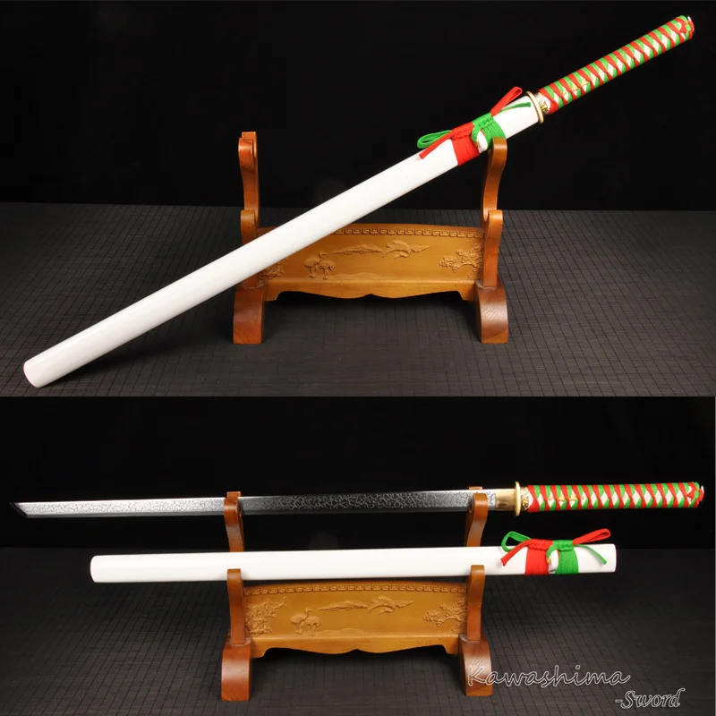 

Real Japanese Sword Manganese Steel Crack Shape Blade Full Tang Straight Katana Wooden Scabbard-Sharpness Cut Down Bamboo