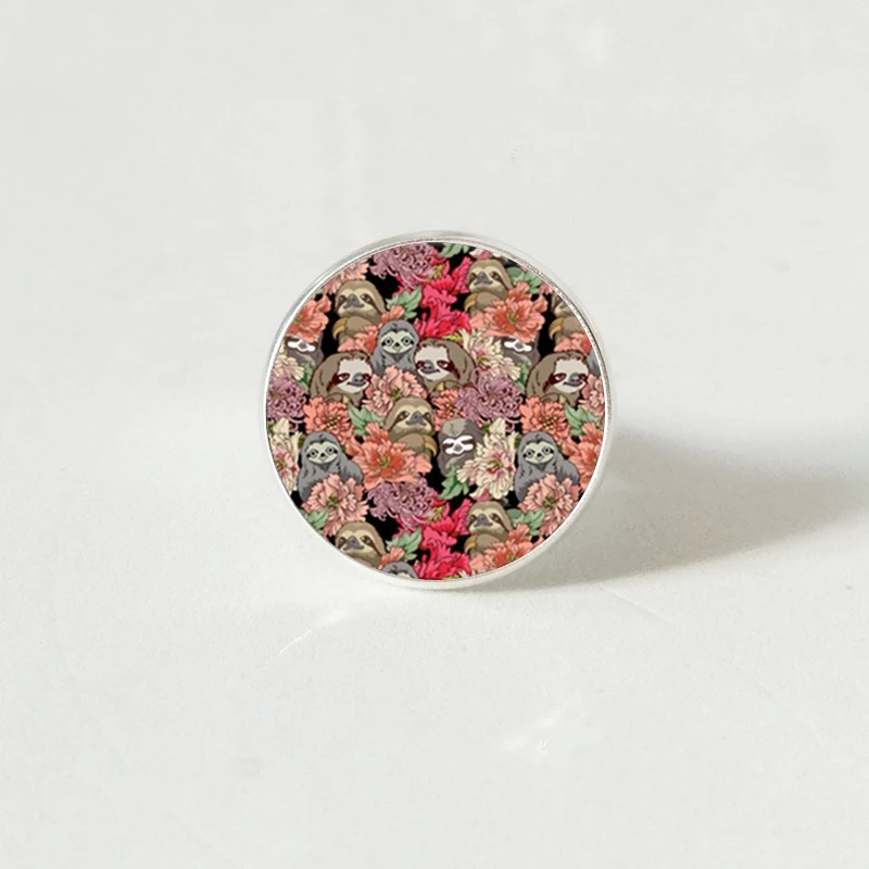 

Funny Sloths Photo Tibet Silver Cabochon Glass ring women gift