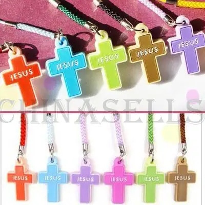 

50pcs Christian Cross phone chain bag pendant cross JESUS Sunday school advertising