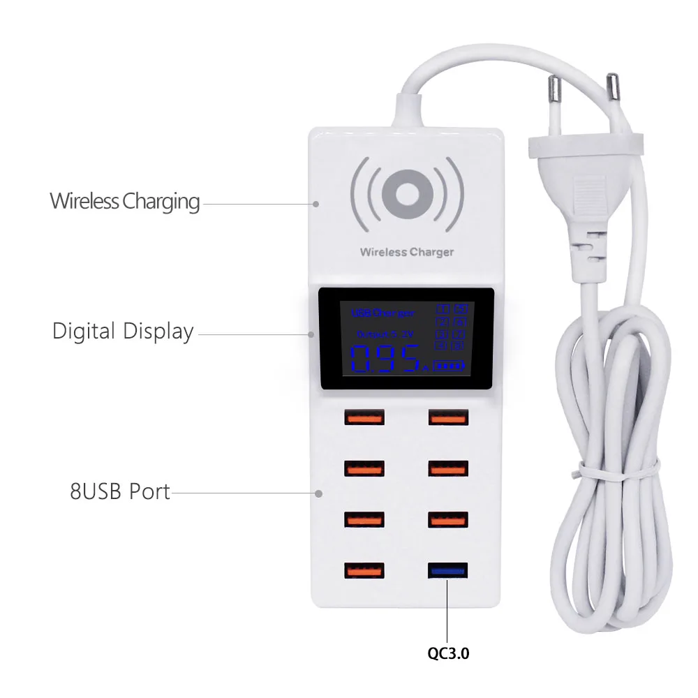 8 портовый ЖК USB адаптер питания зарядное устройство Беспроводное для iPhone iPad и