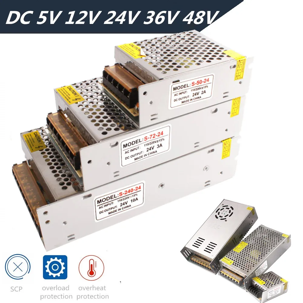 

Power Supply DC 5v 12v 24v 36v 48v 5a 300W 350W 360W 500W Switching Transformer Driver AC110V 220V to DC For Led Strip SMPS