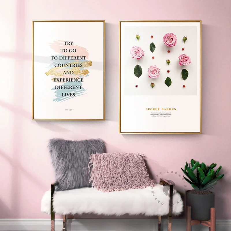 

Nordic Sweet girlish style Pink Roses Romantic flowers Canvas paintings Posters And Prints For girls Room For Lovers Couples HD