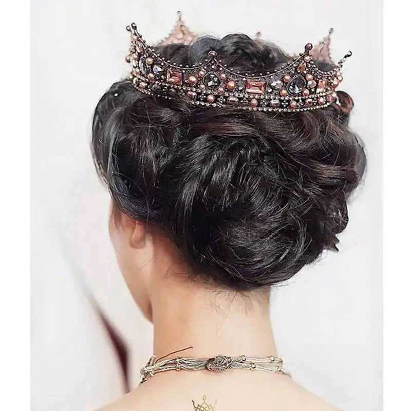 

Retro Palace Baroque Queen Crown Glass Round Crown Hairband Full Circle Crown Wedding Headdress Hair Accessories